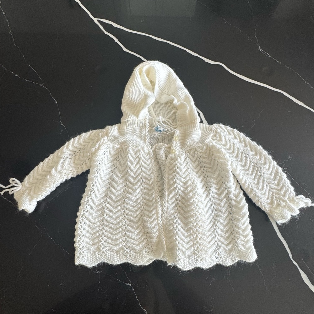 Vintage‎ White Knit Baby Cardigan with Hood